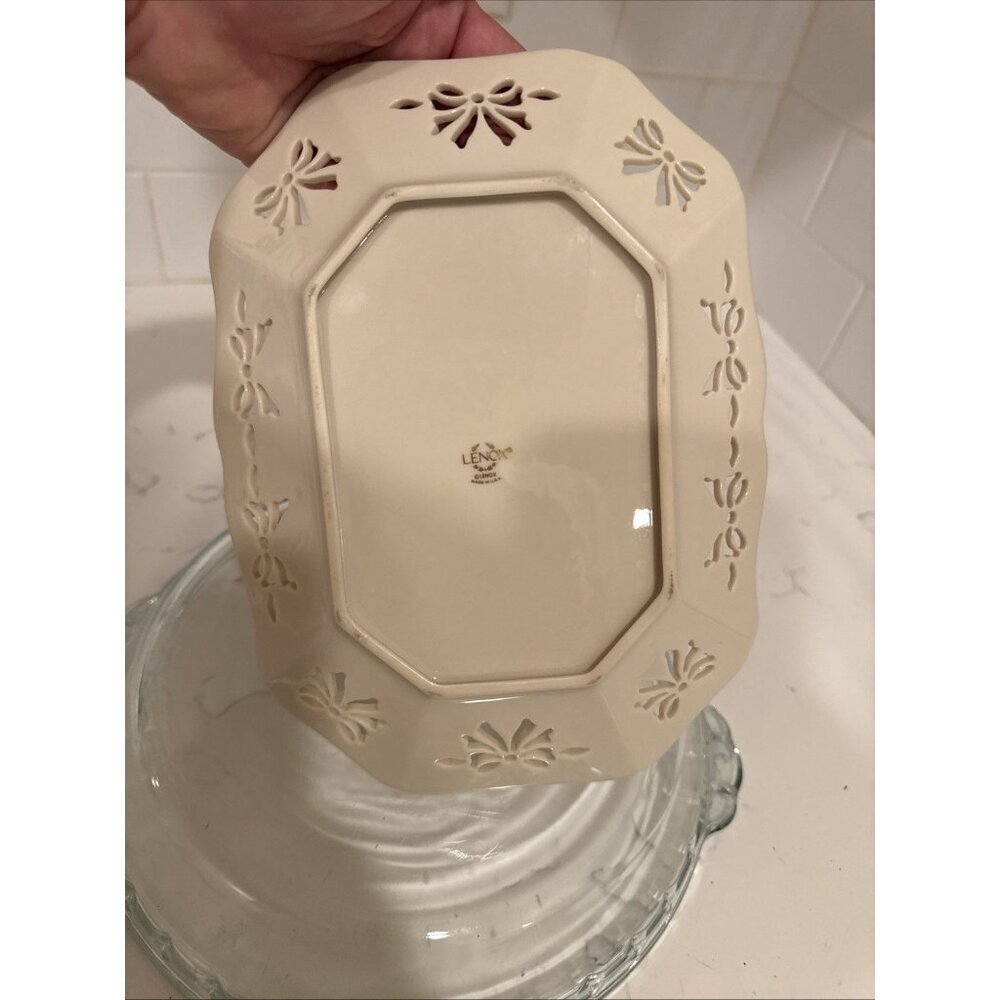 Victorian Rose Collection by Lenox Pierced Ribbon Rectangular Vanity Tray 9" USA - Picture 16 of 16